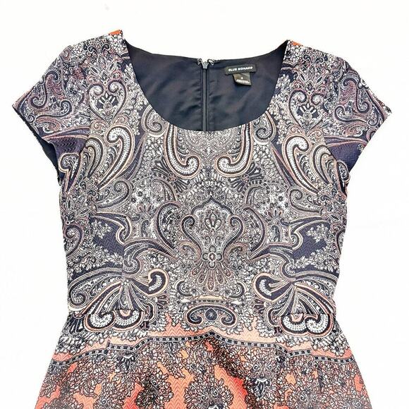 Club Monaco Printed Patterned Paisley Short Sleeve Shift Dress Size 0 - Picture 2 of 6